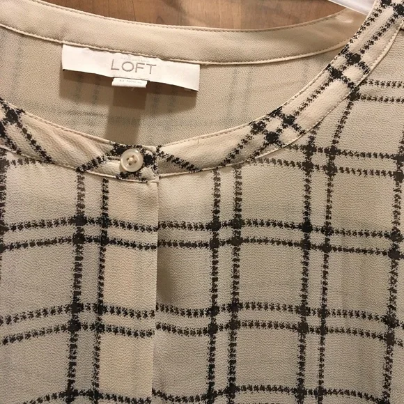 LOFT Cream and Black Plaid Blouse - Picture 1 of 6